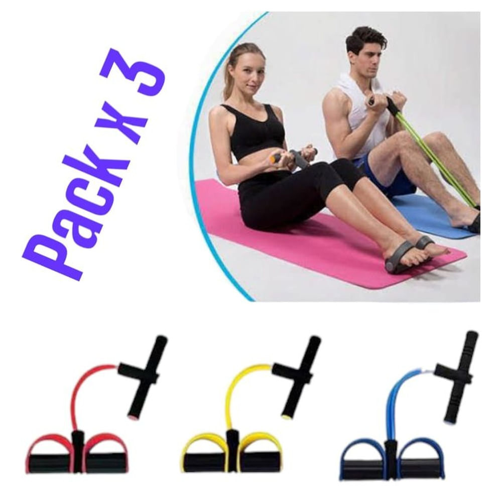 PACK 3Ligas Tummy Trimmer Fitness Yoga Ejercitador Pedales Multicolor