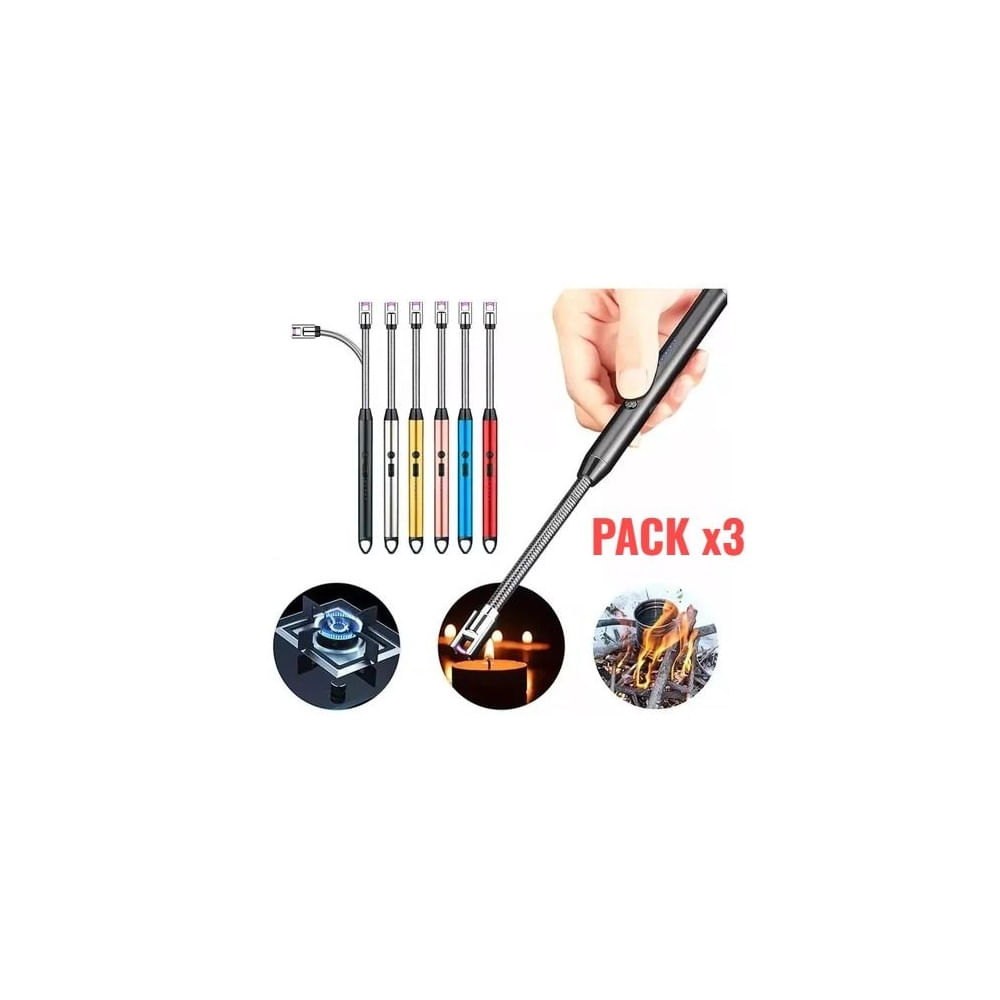 Pack x3 Encendedor Eléctrico de Plasma - Flexible, Ecológico y con Indicador de Batería Multicolor