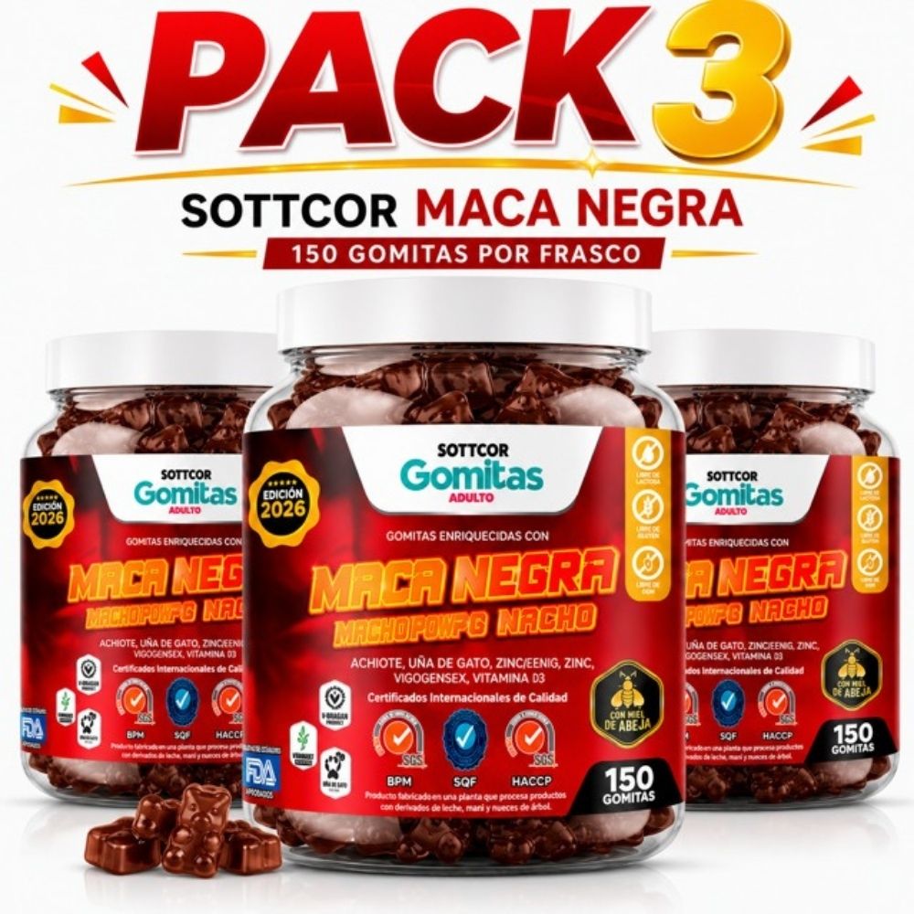 PACK 3 GOMITAS MACA NEGRA PARA ADULTOS 450 GOMITAS SOTTCOR LABS