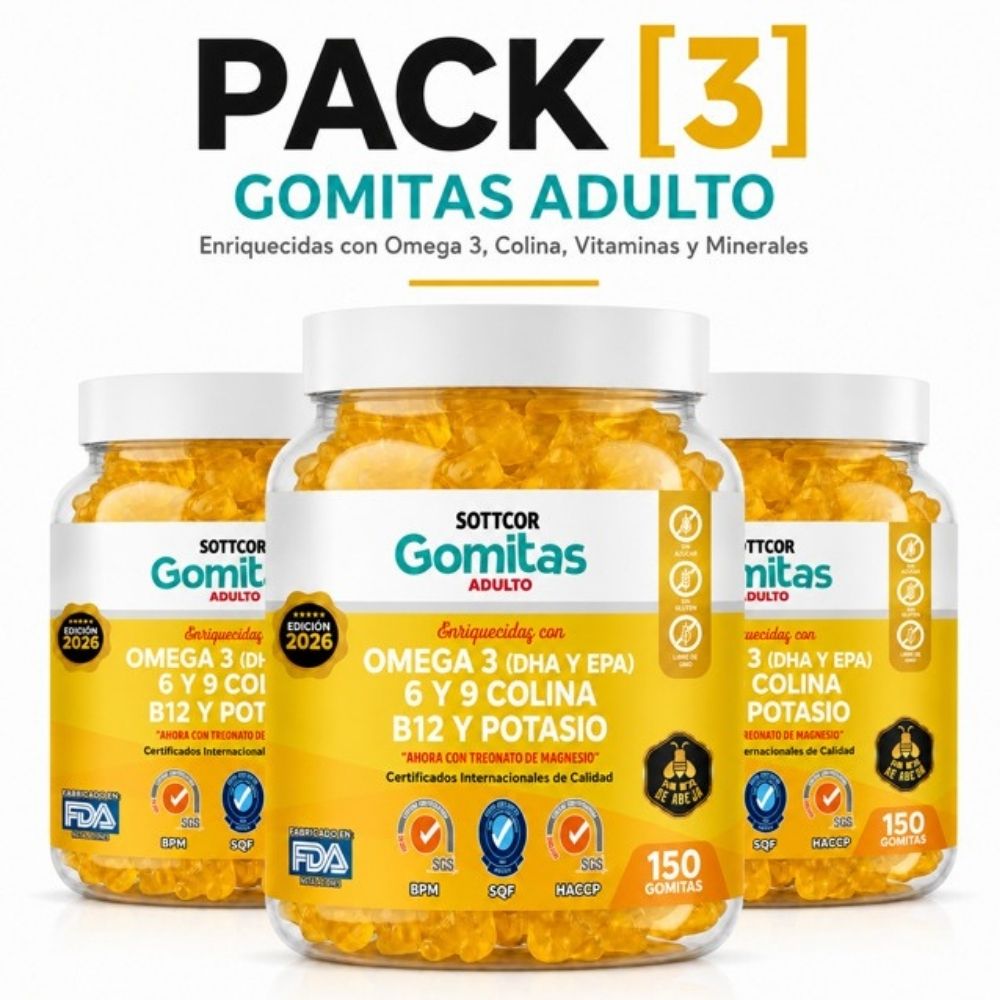 PACK 3 GOMITAS OMEGA 3 PARA ADULTOS 450 GOMITAS SOTTCOR LABS