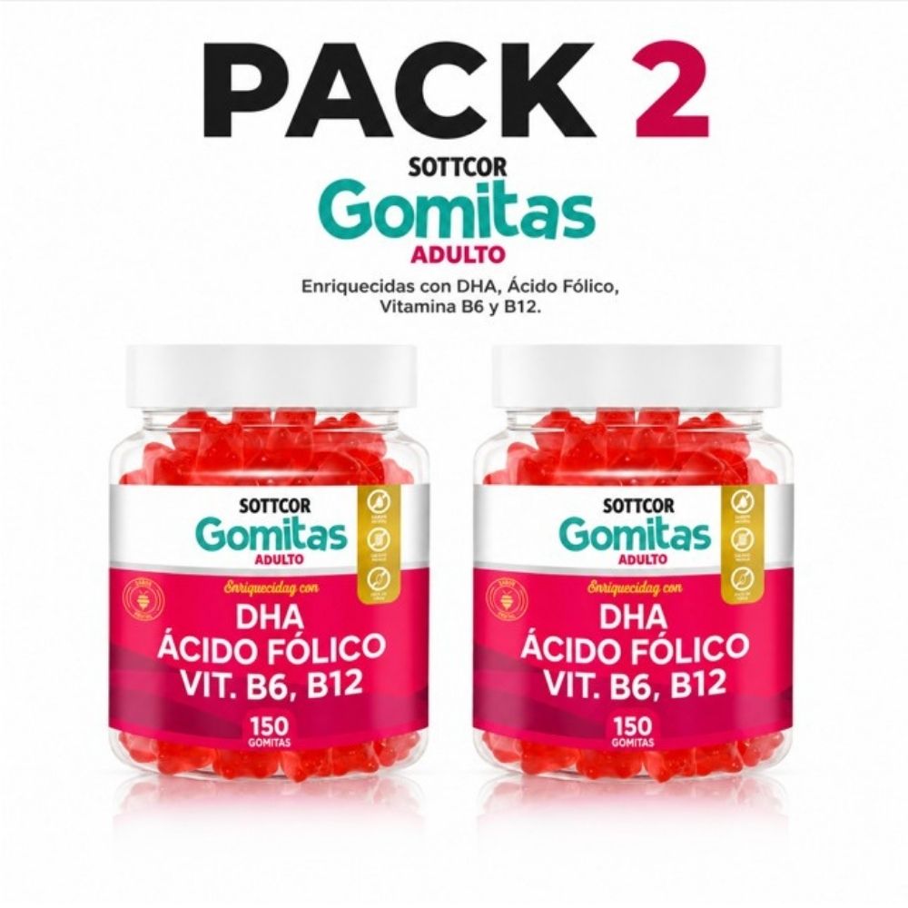 PACK 2 GOMITAS DHA ACIDO FOLICOPARA ADULTOS 300 GOMITAS SOTTCOR LABS