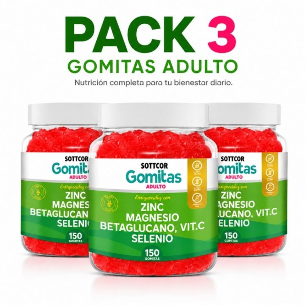 PACK 3 GOMITAS ZINC PARA ADULTOS 450 GOMITAS SOTTCOR LABS