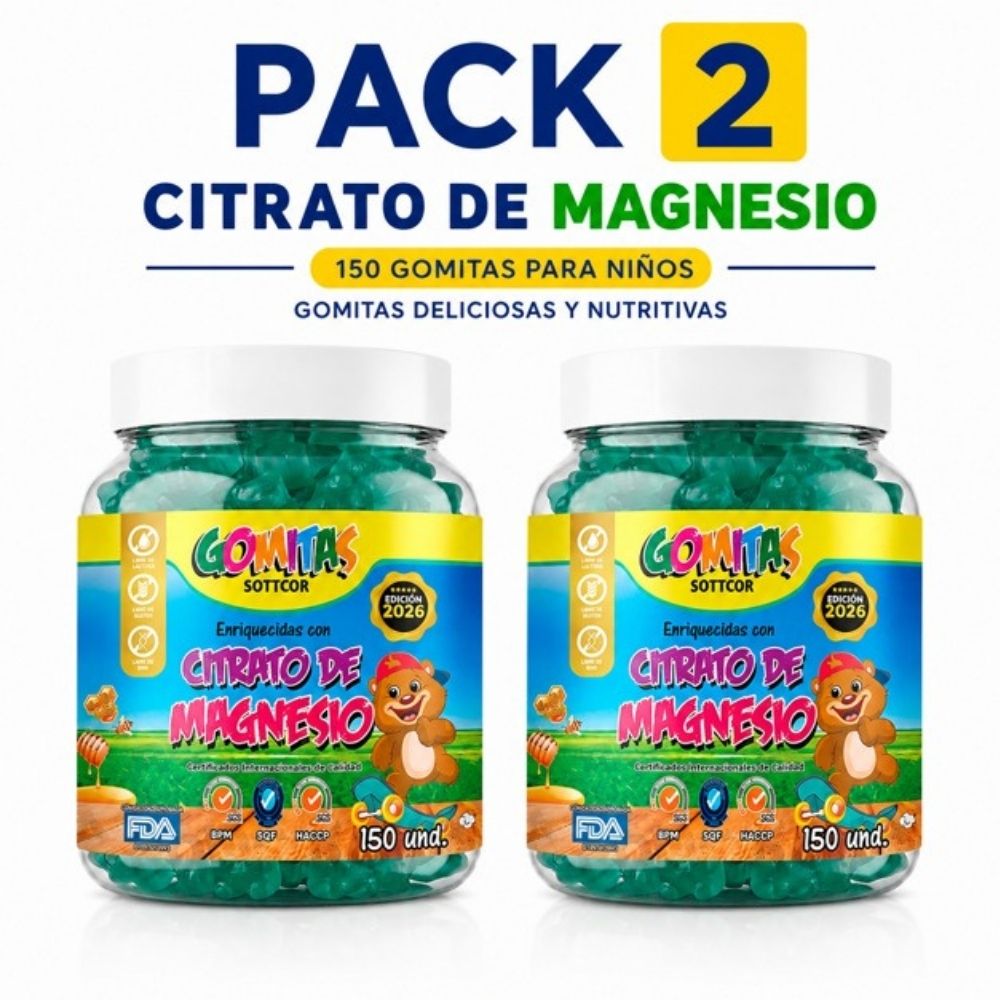 PACK 2 GOMITAS CITRATO DE MAGNESIO NIÑOS PARA ADULTOS 300 GOMITAS SOTTCOR LABS