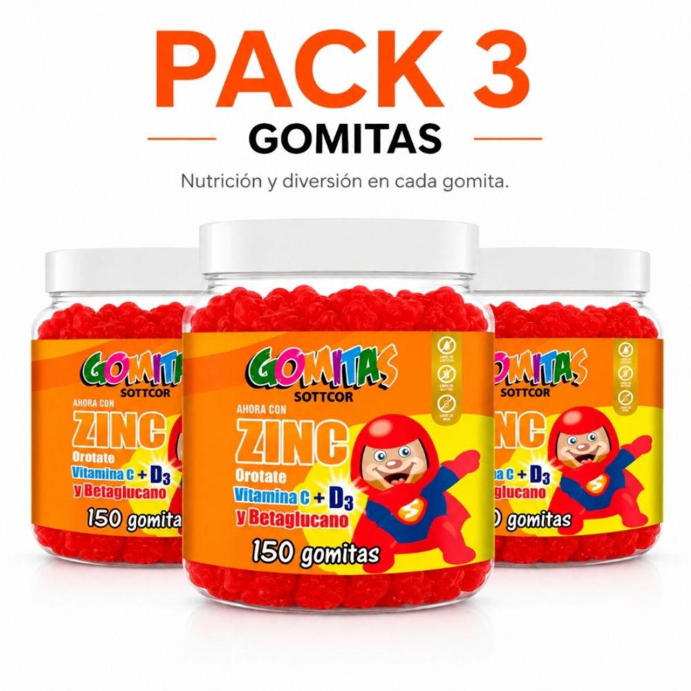 PACK 3 GOMITAS ZINC OROTATE NIÑOS 450 GOMITAS SOTTCOR LABS
