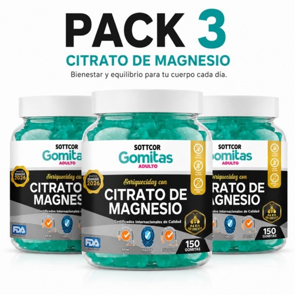 PACK 3 GOMITAS CITRATO DE MAGNESIO PARA ADULTOS 450 GOMITAS SOTTCOR LABS