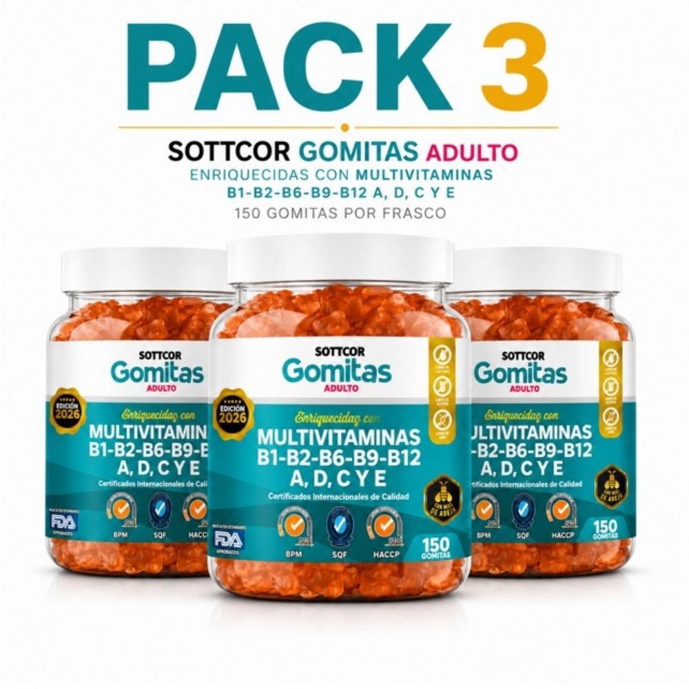 PACK 3 GOMITAS MULTIVITAMINAS PARA ADULTOS 450 GOMITAS SOTTCOR LABS