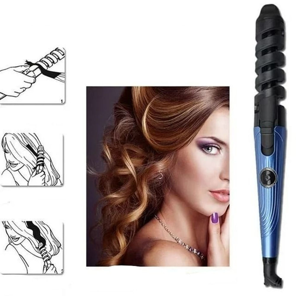 Pinza Rizadora de Cabello Espiral con Escudo de Seguridad - Rizos Uniformes en Casa