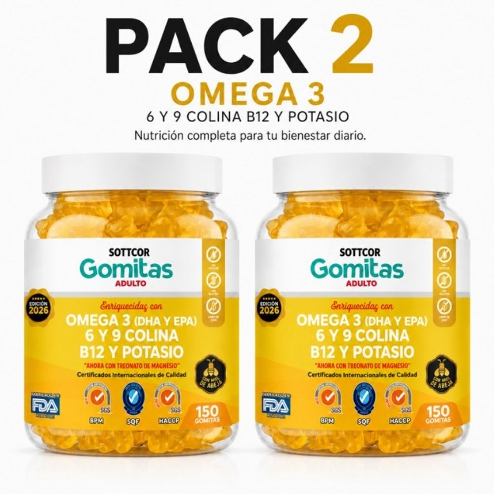 PACK 2 GOMITAS OMEGA 3 PARA ADULTOS 300 GOMITAS SOTTCOR LABS