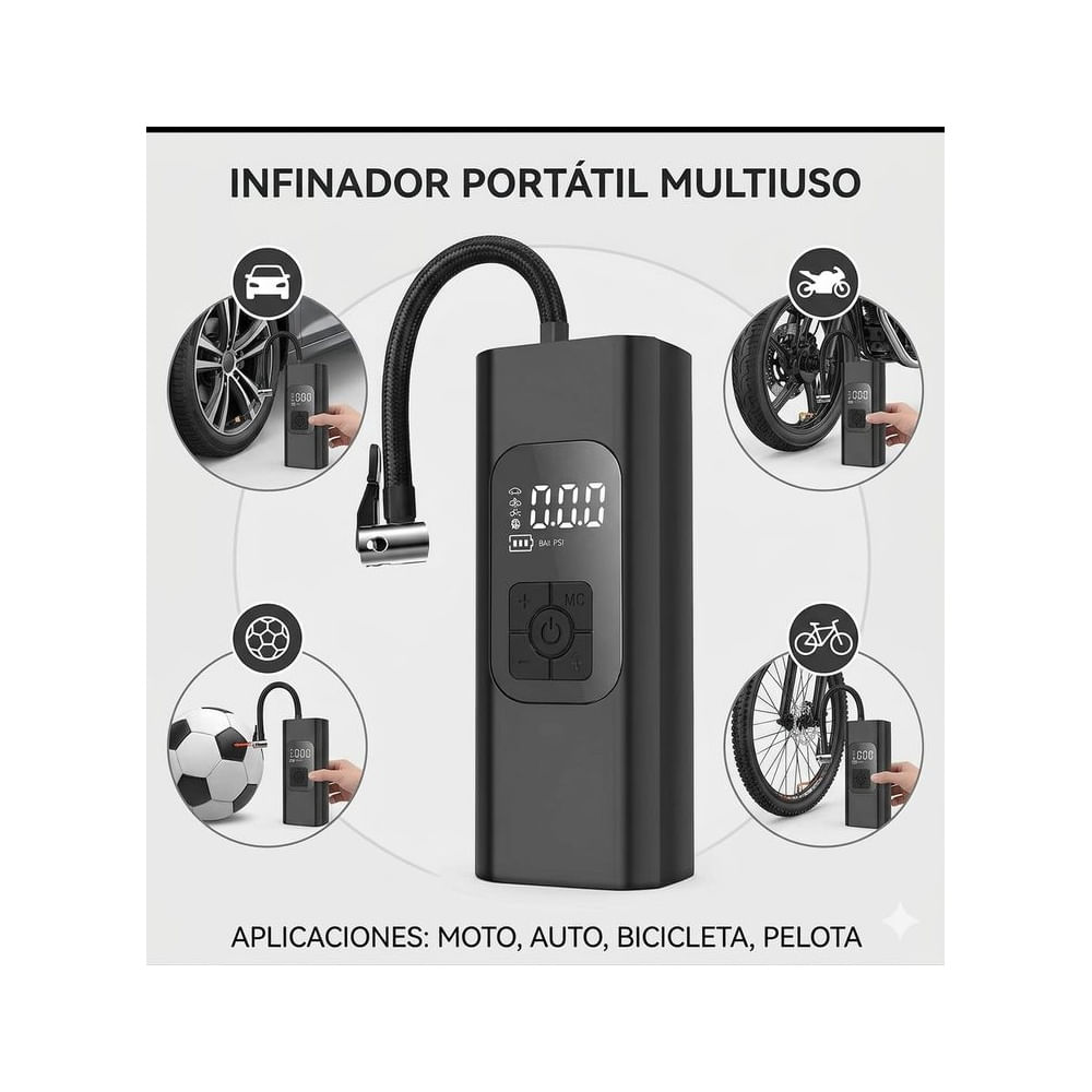 Compresor de Aire Inteligente Portátil - Inflador Eléctrico Multiuso para Bicicletas y Pelotas