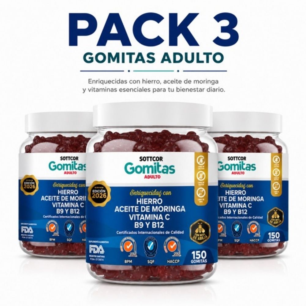 PACK 3 GOMITAS HIERRO PARA ADULTOS 450 GOMITAS SOTTCOR LABS