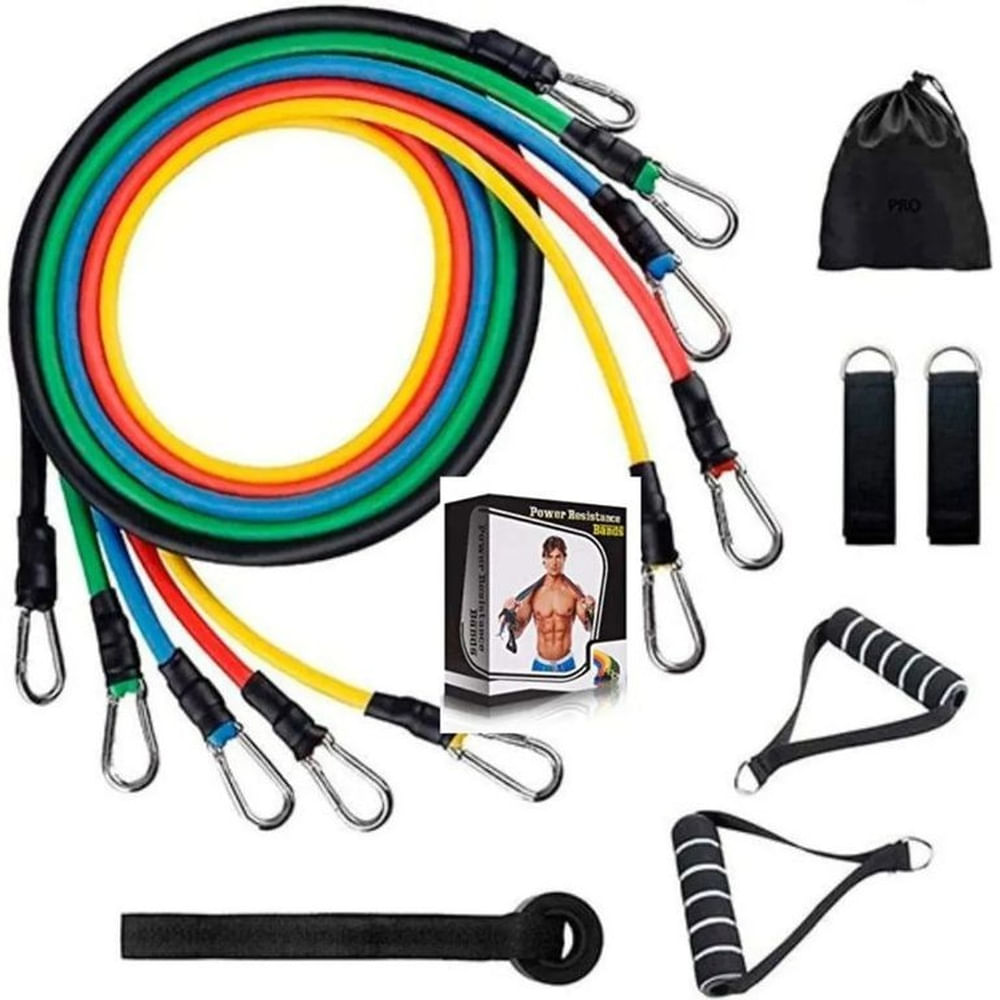 Set 11 Bandas de Resistencia Elásticas Gym en Casa - Kit Entrenamiento Muscular Completo Multicolor