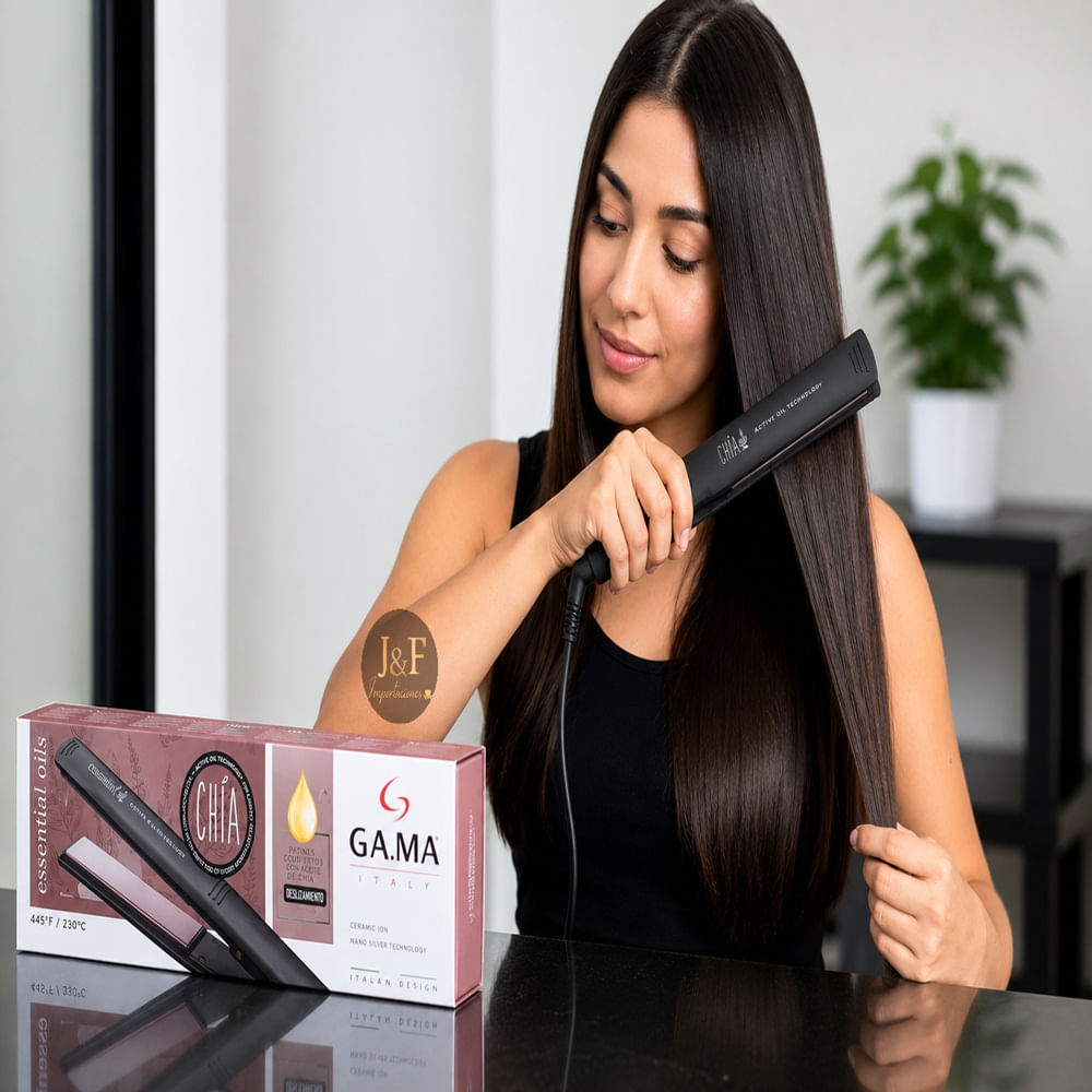 PLANCHA ALISADORA GAMA ELEGANCE CON ACEITE DE CHIA SG CERAMIC ION NANO SILVER 230 GRADOS