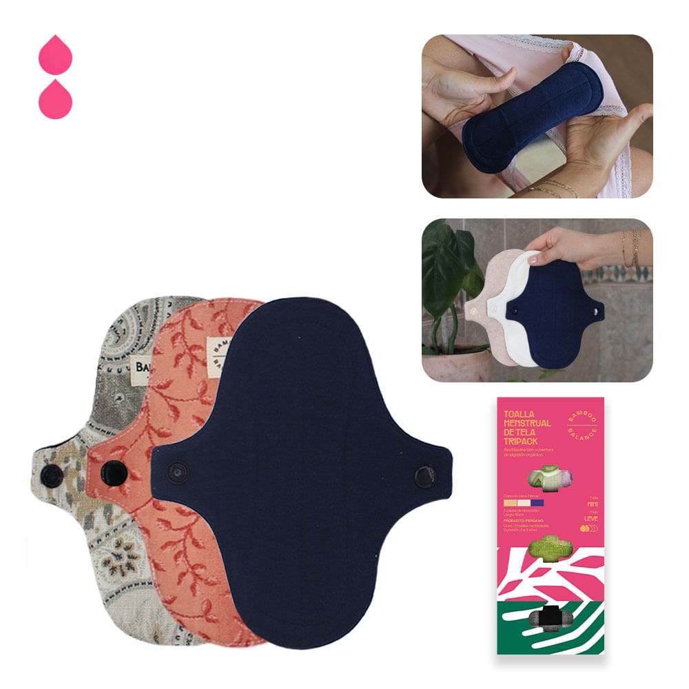 Toalla Higiénica Femenina de Tela Tripack Mini Azul de Bamboo Balance