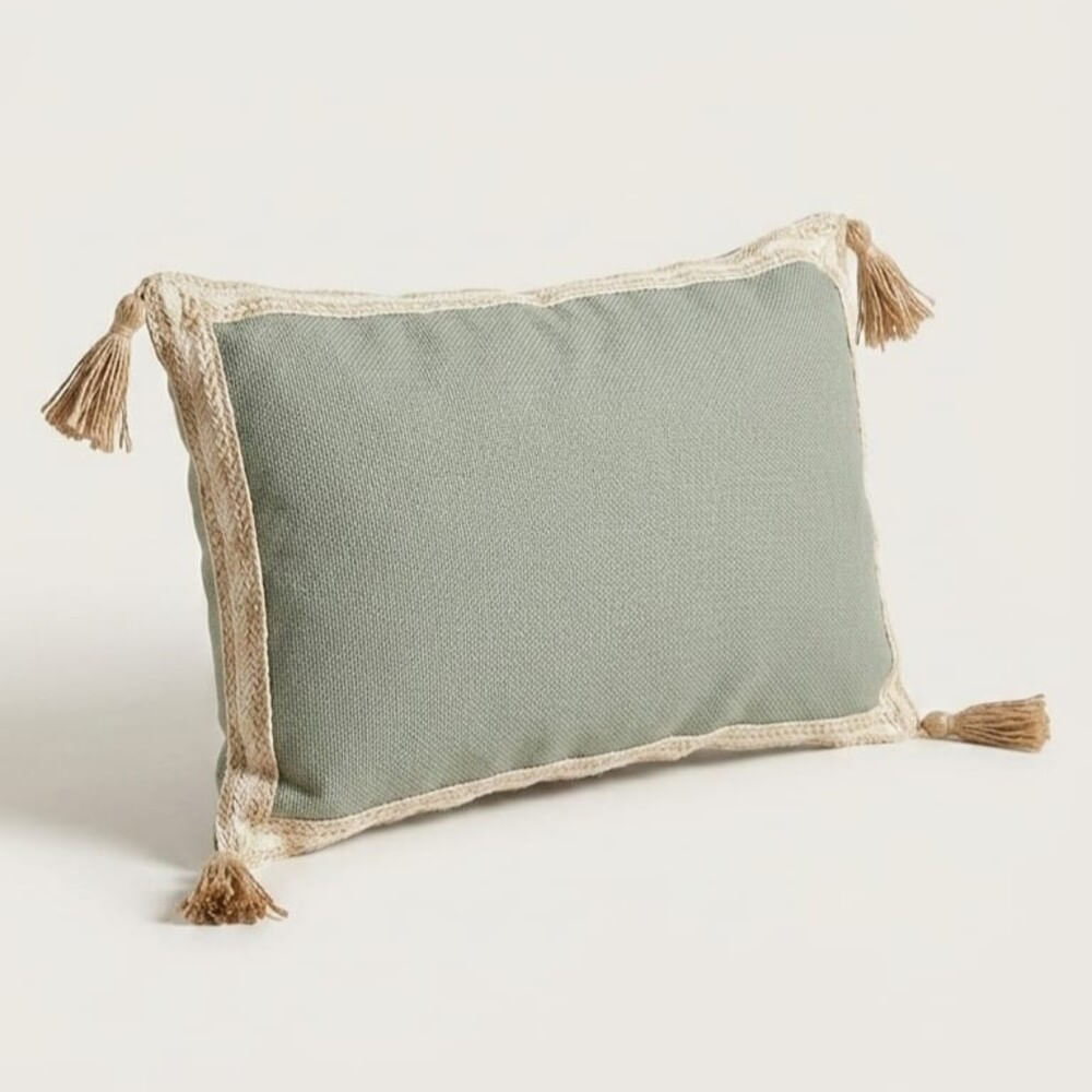Cojín Decorativo Verde Oliva con Borlas de Yute 30x50 cm Zalmohadas