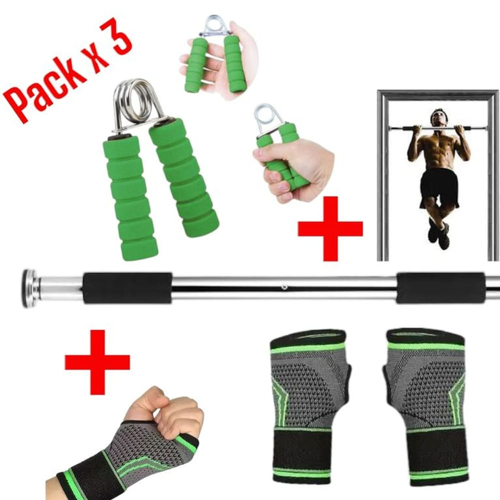 Kit Barra de Puerta + 2Muñequeras Velcro + 2 Hand Grip Multicolor