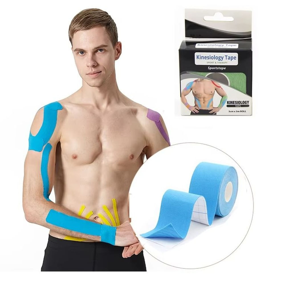 Cinta Kinesiológica Rollo de Cinta Adhesiva Terapéutica Elástica Deportiva Muscular Hipoalergénica Multicolor