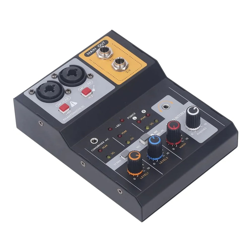 Mezclador de Audio Compacto 2 Canales Interfaz USB y Alimentación 48V Grabación Producción Musical