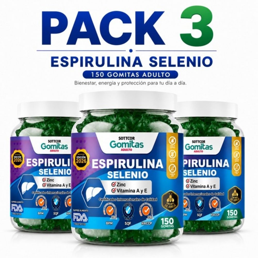 PACK 3 GOMITAS ESPIRULINA SELENIO PARA ADULTOS 450 GOMITAS SOTTCOR LABS