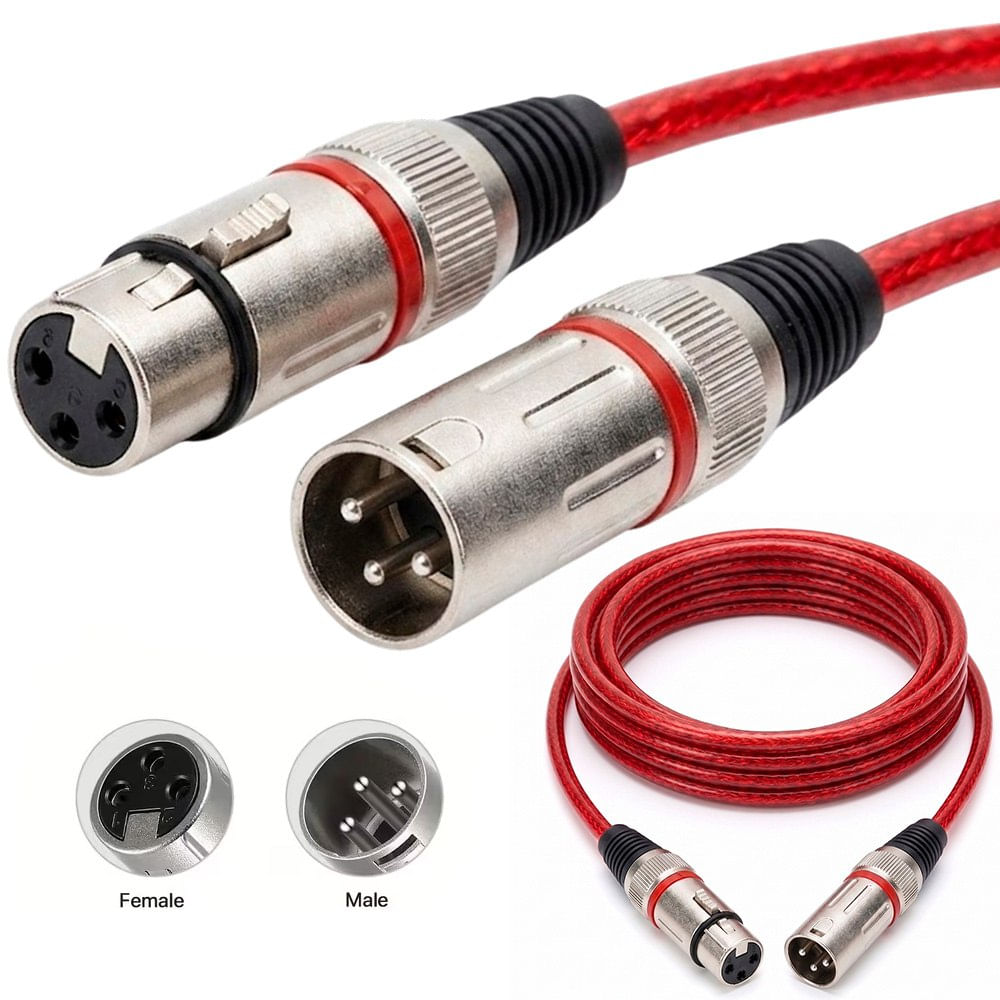 Cable de Audio Profesional Canon XLR Macho a Canon XLR Hembra 5 Mts Rojo