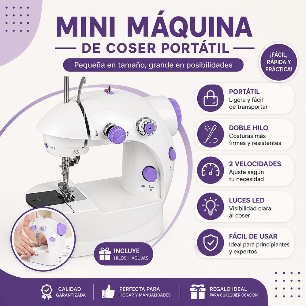 Mini Máquina de Coser Portátil con Pedal a Corriente o Pila