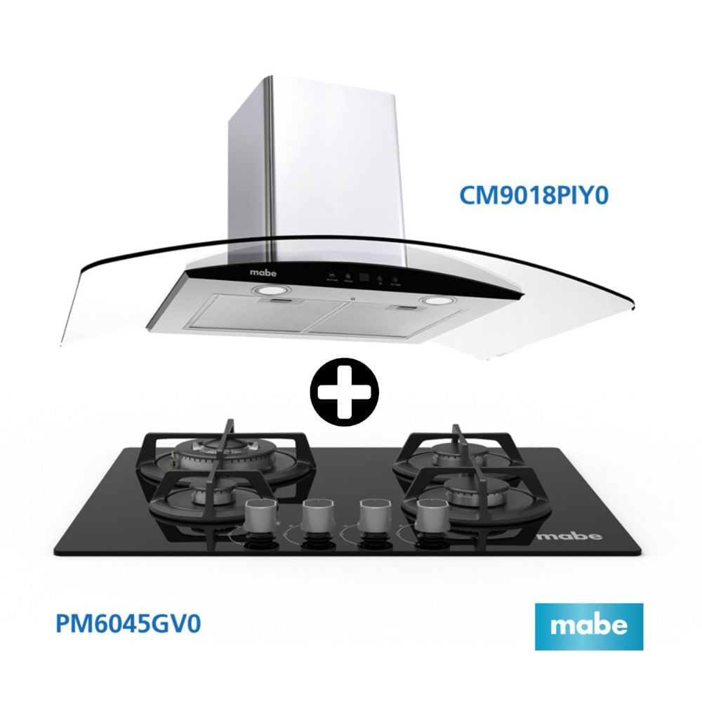 COMBO Mabe: Cocina Empotrable Negra 60 PM6045GV0 + Campana Decorativa CM9018PIY0 Inoxidable Plata 90cm