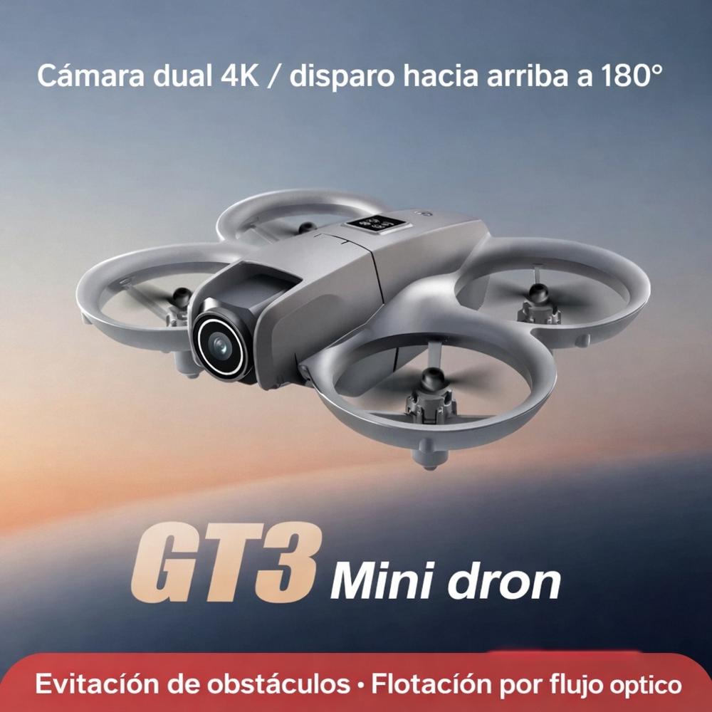 DRON GT3 DOBLE CÁMARA 4K LUCES LED CONTROL REMOTO DUAL  FOTO HD VIDEO PROTECTOR HELICES GENIEKA