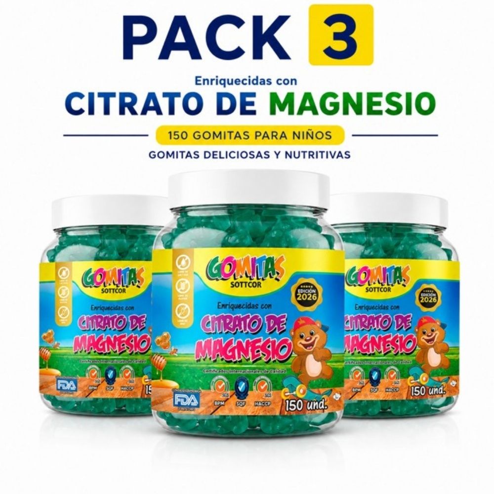 PACK 3 GOMITAS CITRATO DE MAGNESIO NIÑOS PARA ADULTOS 450 GOMITAS SOTTCOR LABS