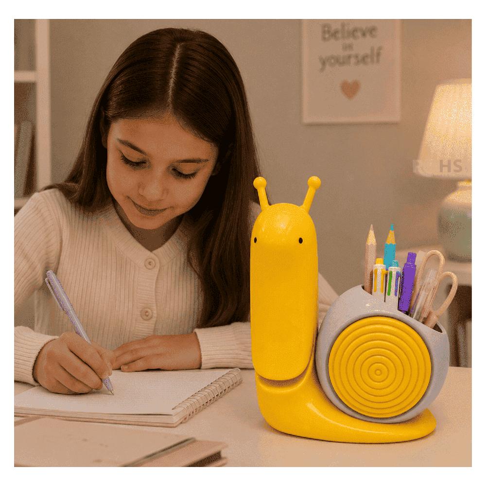 Lámpara Plegable LED Con Portalápices Diseño Caracol Recargable USB Amarillo