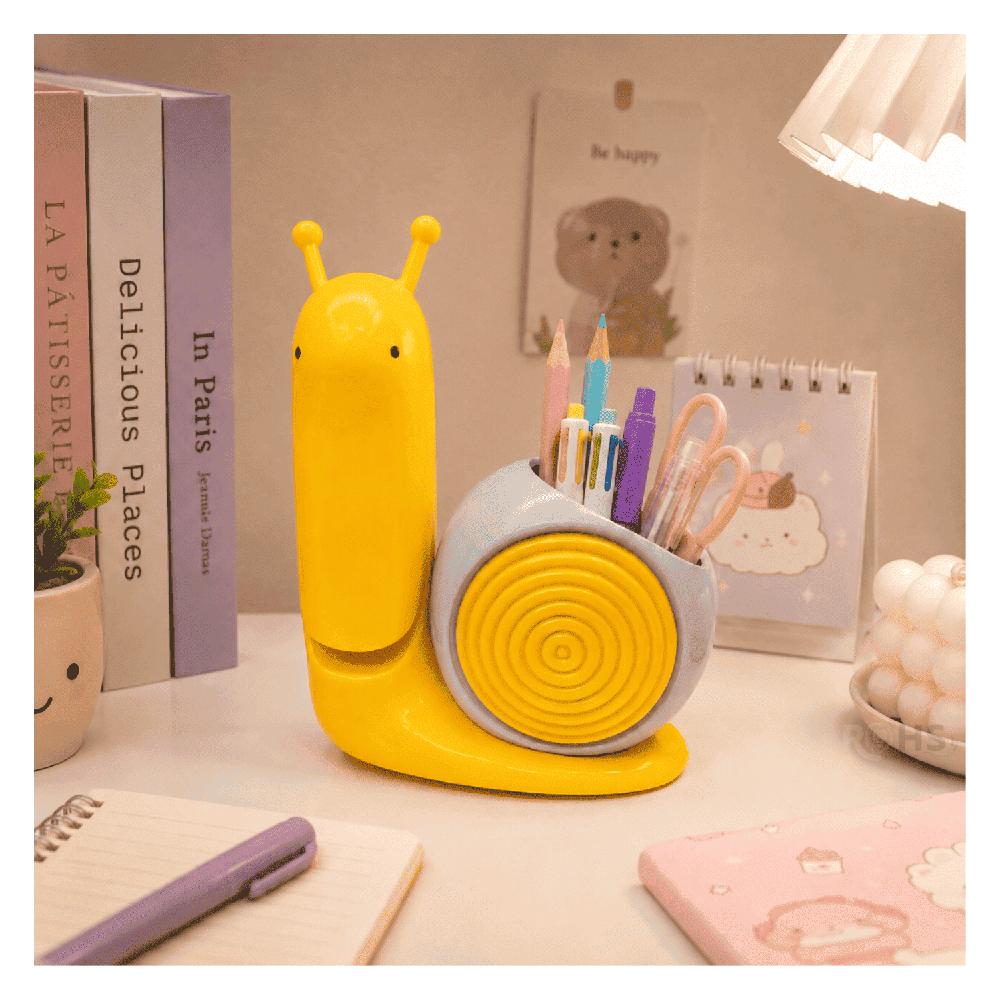 Lámpara LED Plegable Recargable USB Con Portalápices Diseño Caracol Amarillo