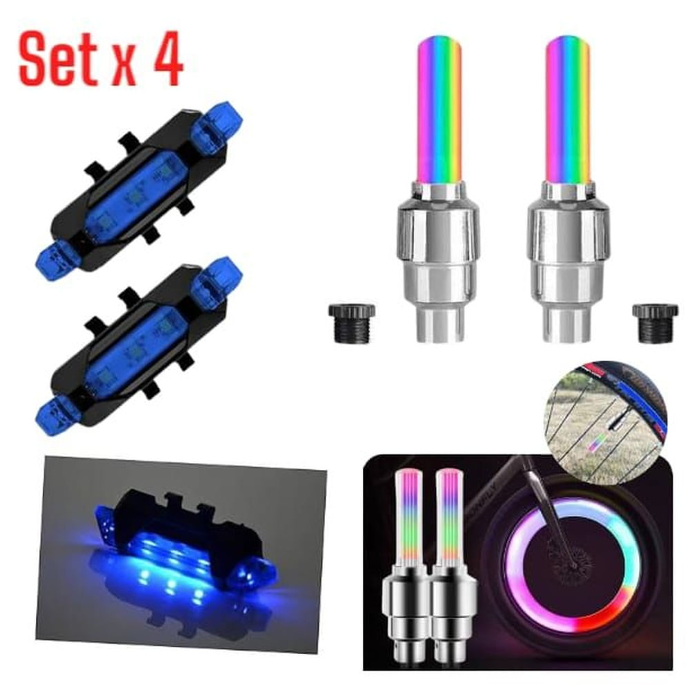 Luces RGB de Bicicleta 2 Traseras + 2 para Ruedas Coloridas Multicolor
