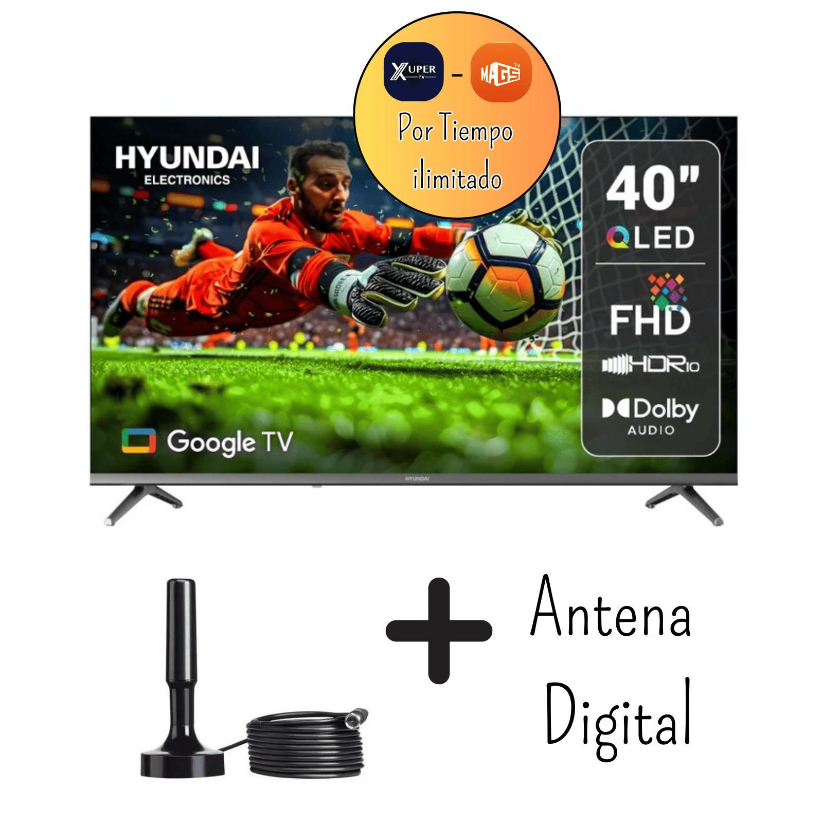 TELEVISOR HYUNDAI 40 PULGADAS QLED FHD Google Tv HYLED4029QG - Antena Digital  Nuevo Modelo