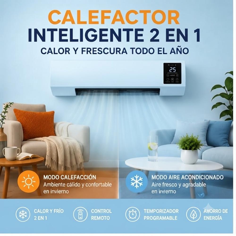 Aire Acondicionado y Calefactor de Pared 2 en 1 y Control Remoto Aire Frio y Caliente.