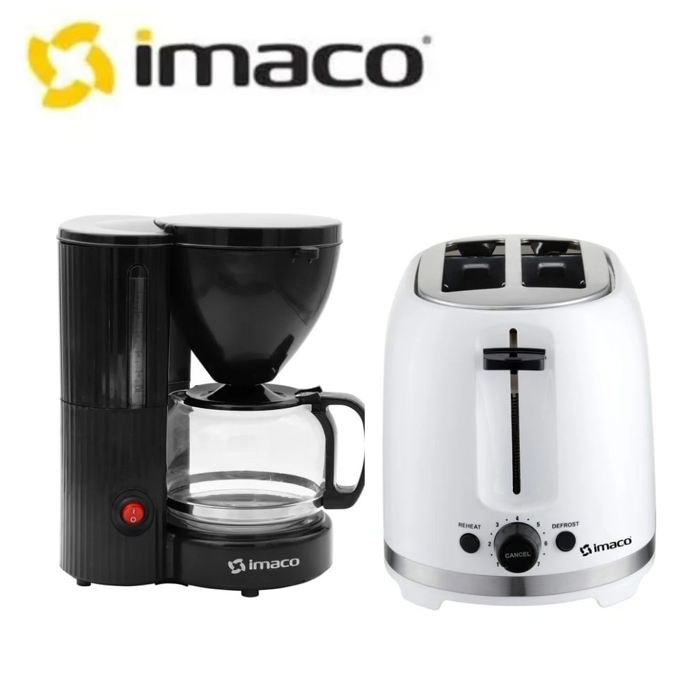Combo Imaco Cafetera ICM 608 negro  Tostadora IBT 2085 Blanco