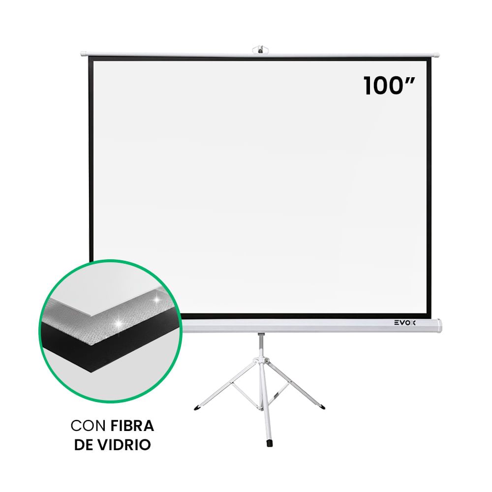 Ecran Evox Portátil de Fibra de Vidrio de 100 Pulgadas con Trípode