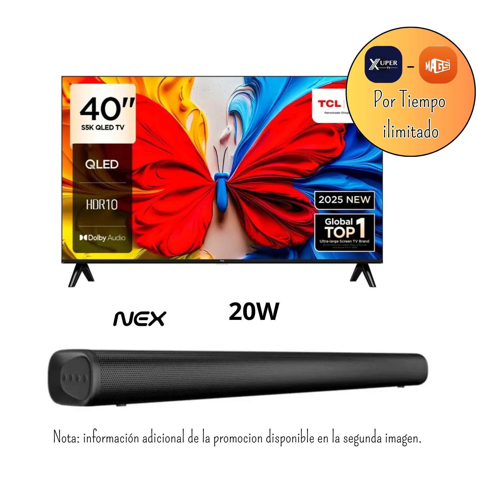 Televisor TCL 40 Pulgadas FHD QLED Google TV  40S5K - Promoción - Soundbar NEX 32 PSB32