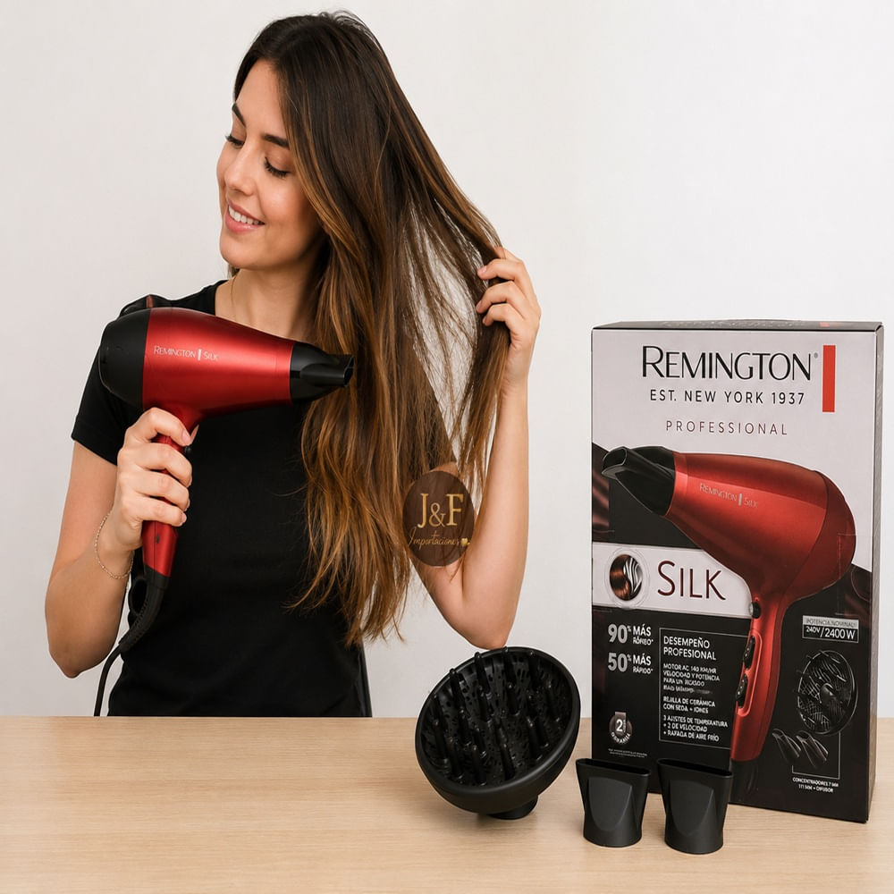 SECADORA DE CABELLO PROFESIONAL REMINGTON SILK AC9096 IONICA ROJA CON DIFUSOR Y BOQUILLAS DE 2400W