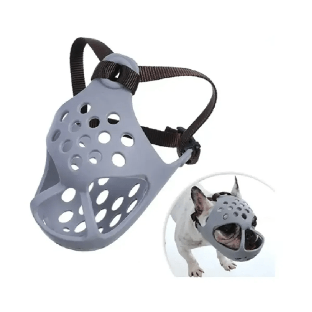 Bozal De Silicona Flexible Para Perros Con Hocico Chato Braquicefálico Talla S Color Gris