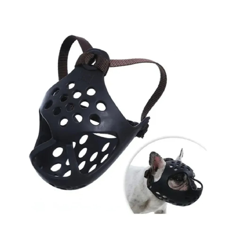 Bozal Máscara De Silicona Flexible Para Perros De Nariz Ñata Cara Plana Talla L Negra