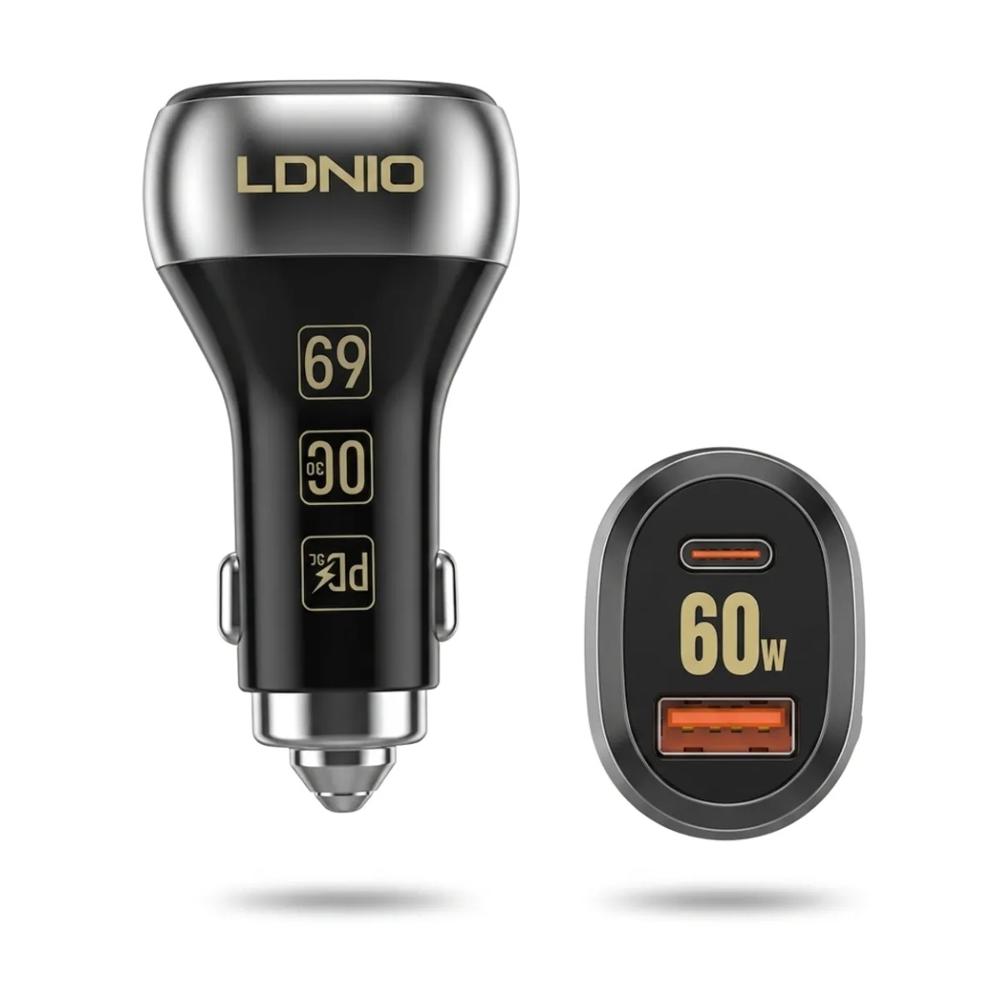 CARGADOR AUTO 60W CARGA RÁPIDA PD QC 3.0 LDNIO C21