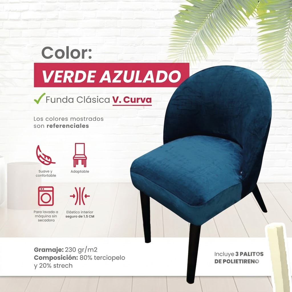 Funda vintage curva de terciopelo 6 unidades - Verde Azulado