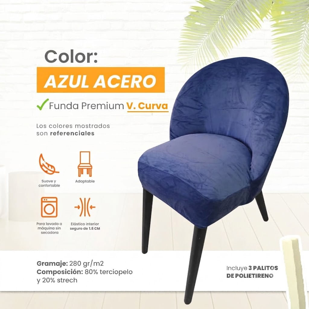 Funda vintage curva de terciopelo 8 unidades - Azul Acero