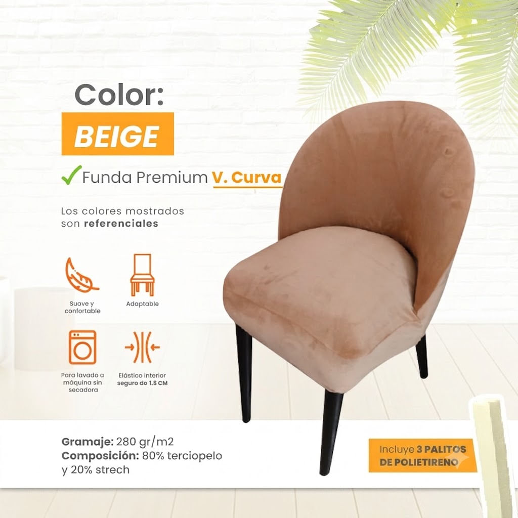 Funda vintage curva de terciopelo 8 unidades - Beige
