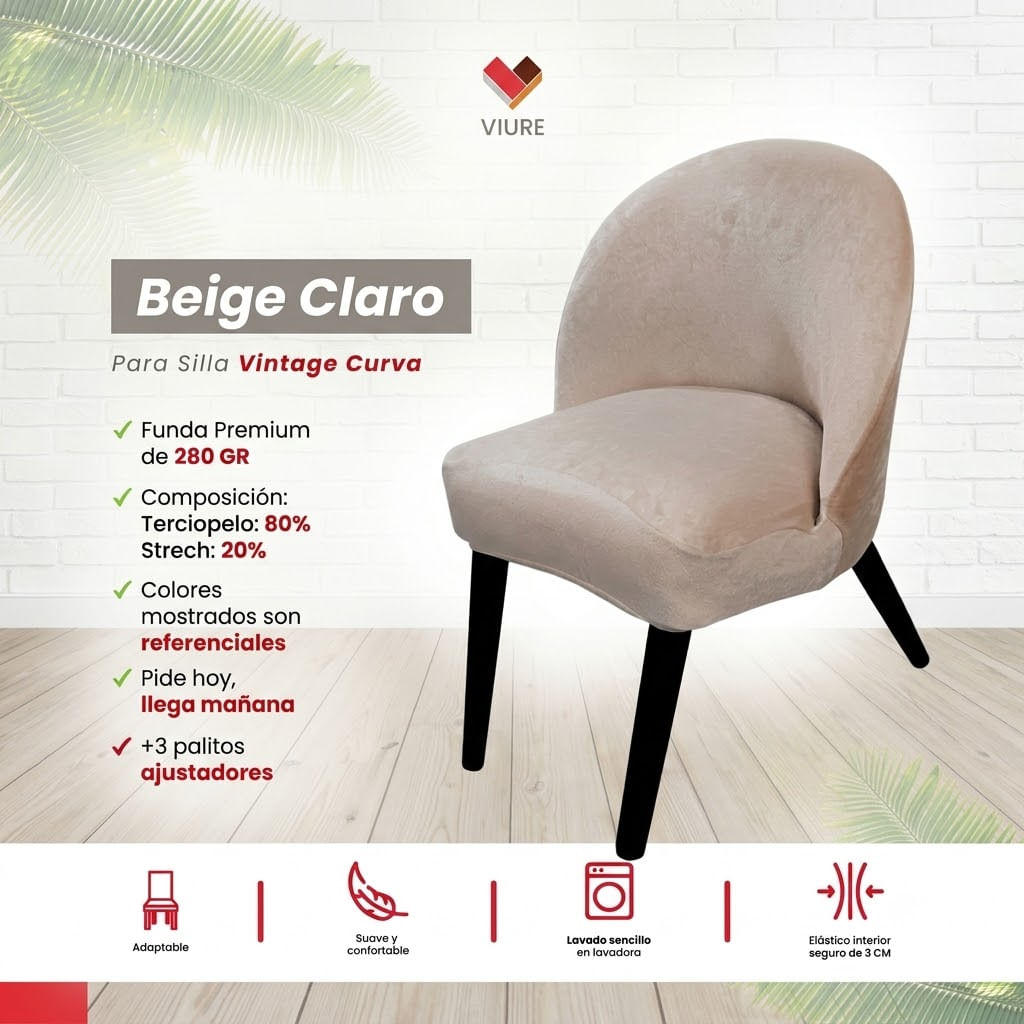 Funda vintage curva de terciopelo 6 unidades - Beige claro