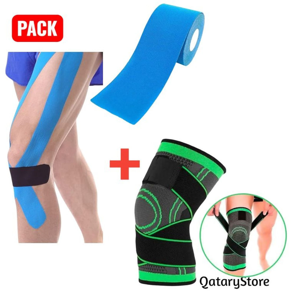 Pack Rodillera Ajustable y Cinta Kinesiologica 5cmx5m FisioTerapia