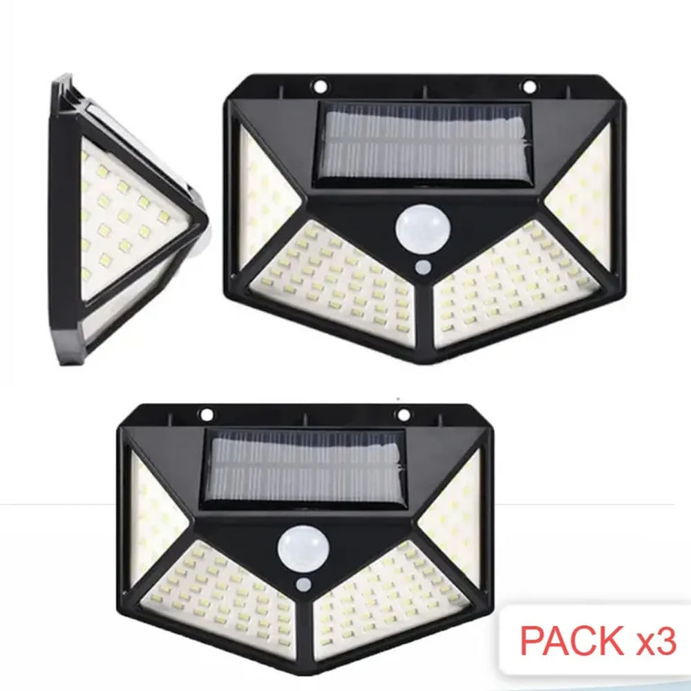 3Reflectores Solar 100LEDs Lampara de Pared Recargable Exteriores