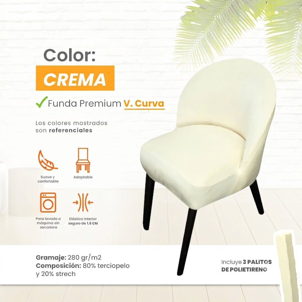 Funda vintage curva de terciopelo 6 unidades - Crema