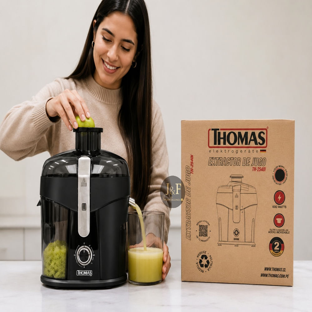 EXTRACTOR DE JUGOS THOMAS TH-2540i NEGRO 2 VELOCIDADES 600W CUCHILLAZAS ACERO INOXIDABLE