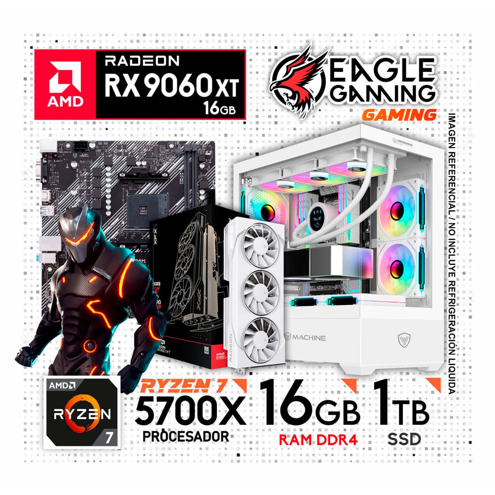 PC Gamer AMD RYZEN 5 9600X 9na Gen - RAM 16GB DDR5 - SSD 1TB - RX 9060XT 16GB
