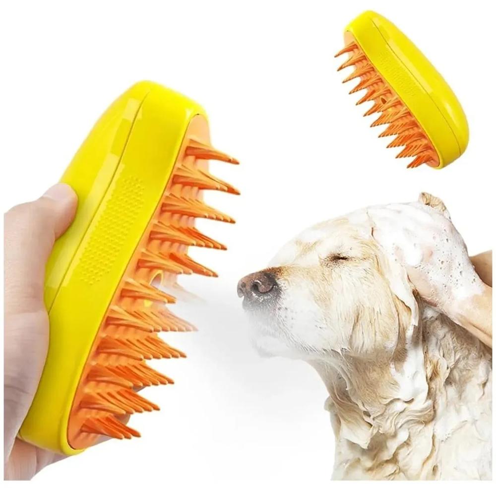 Cepillo Masajeador Amarillo A Vapor Mascotas Perros Y Gatos