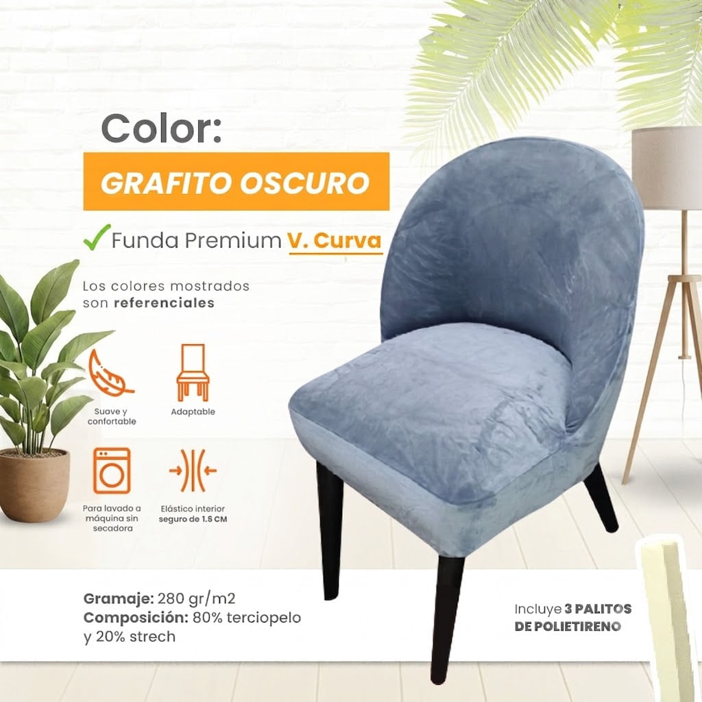 Funda vintage curva de terciopelo 8 unidades - Grafito Oscuro